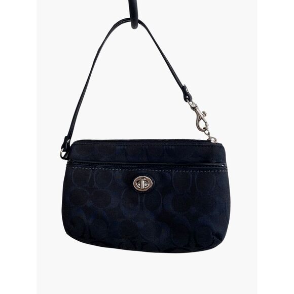 COACH Black Signature Turnlock Wristlet - Picture 1 of 8